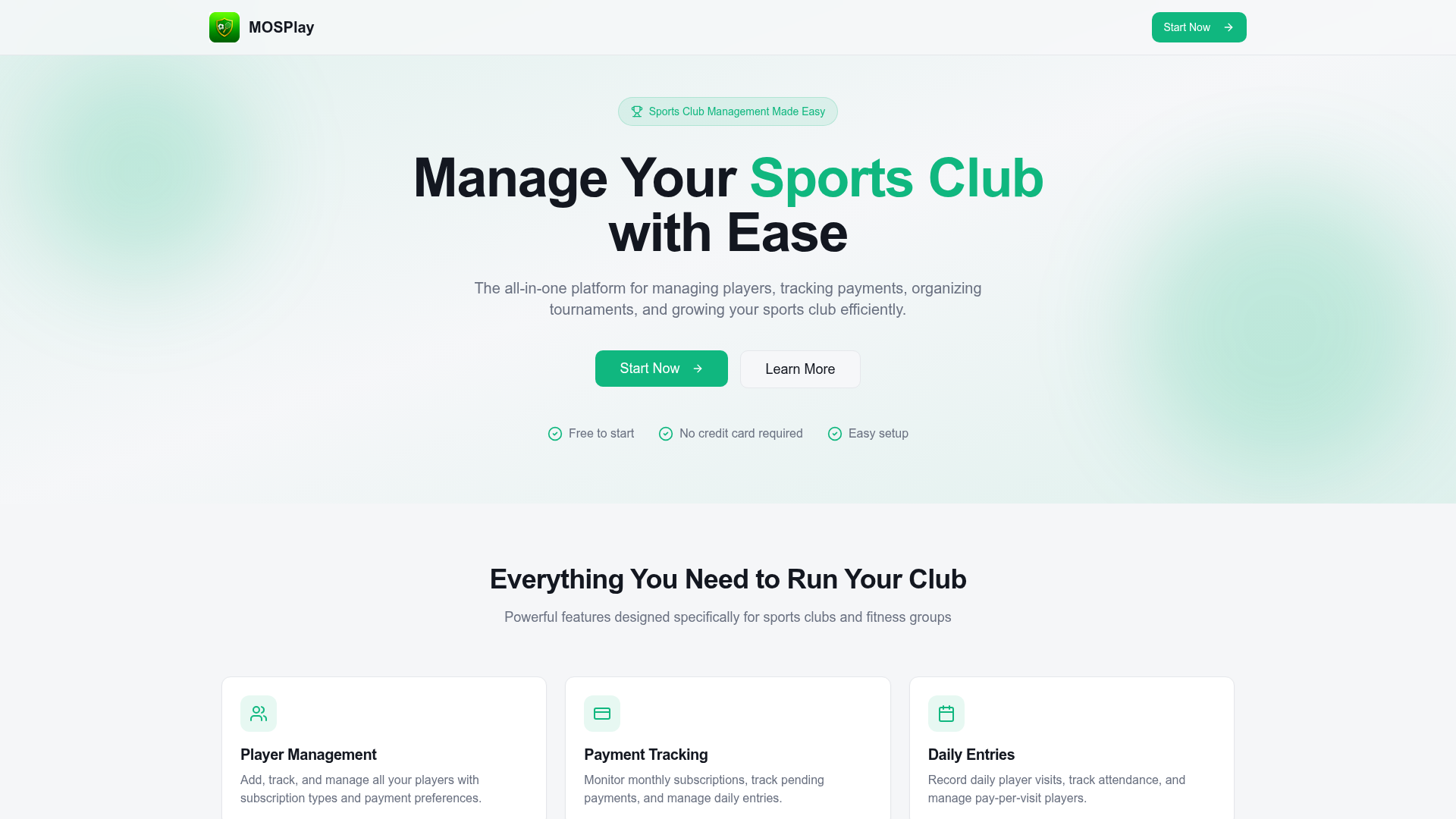 MOSPlay sports club management dashboard